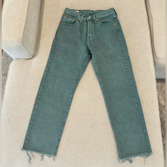 Levi’s 501 Cropped Jeans Boho Green Size 26 - Picture 2 of 14